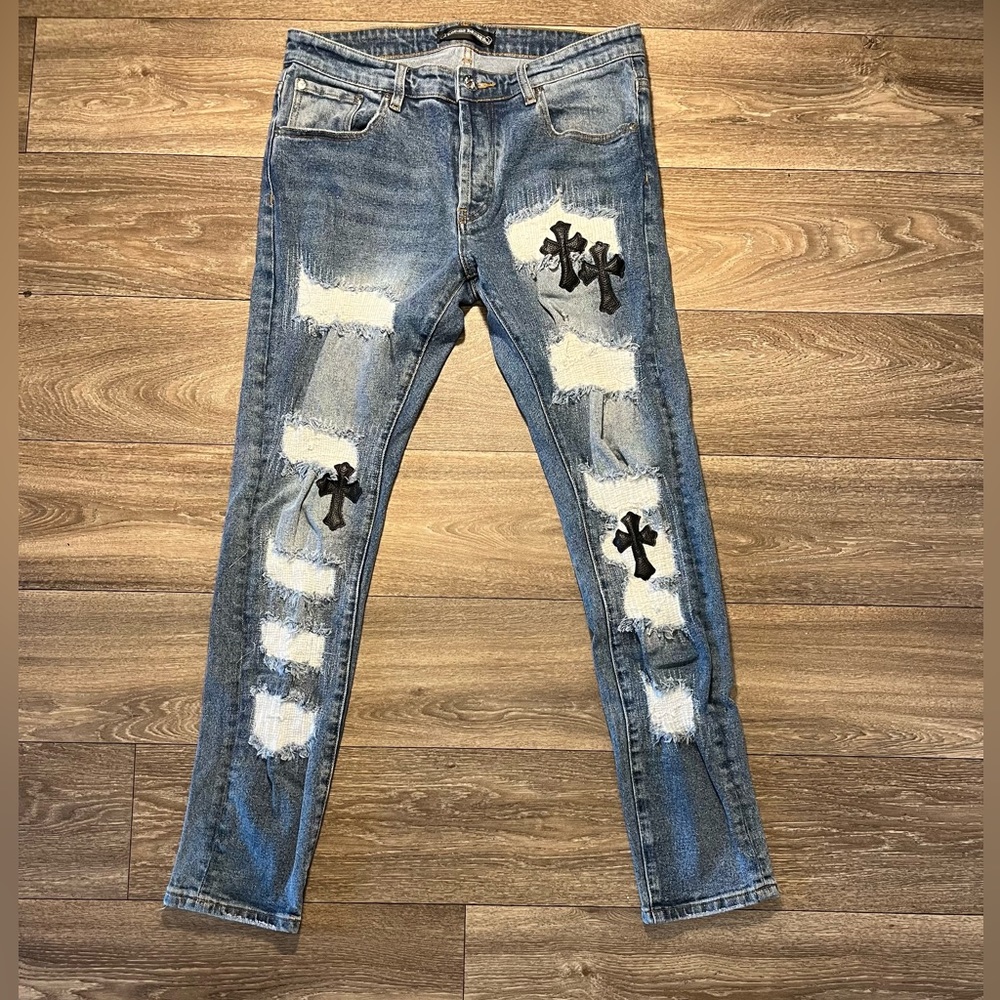 Chrome Hearts Leather Cross Denim Skinny Fit Jeans Size 32x30